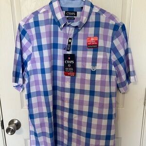 Chaps Men's Blue and Lavender Checkered Shirt